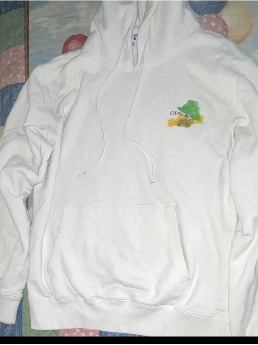 Off-White White Pullover Hoodie Graphic Logo Print Fleece Cotton Drawstring